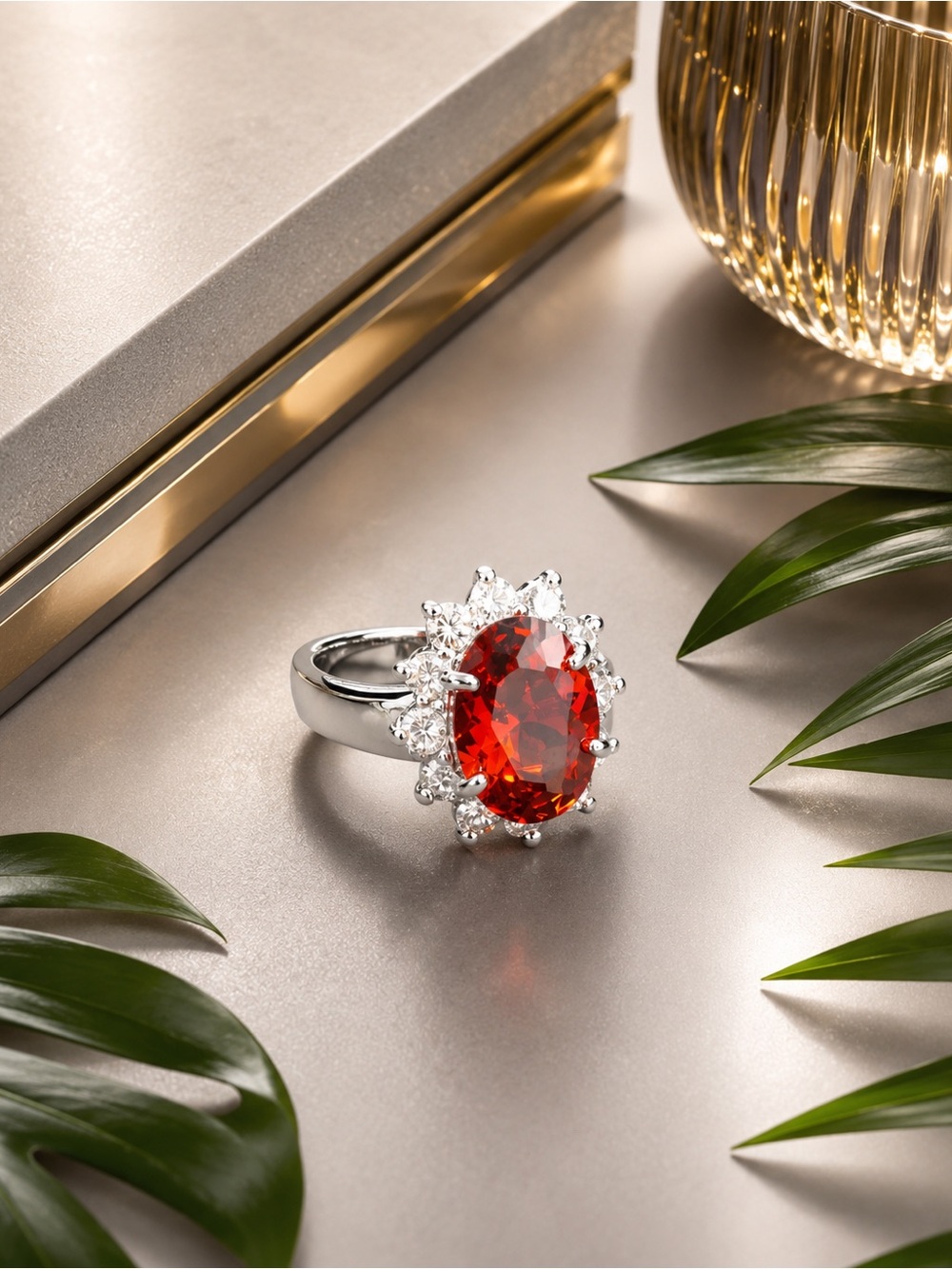 🆕❤️Sparkling Garnet Oval Halo Ring - Silver